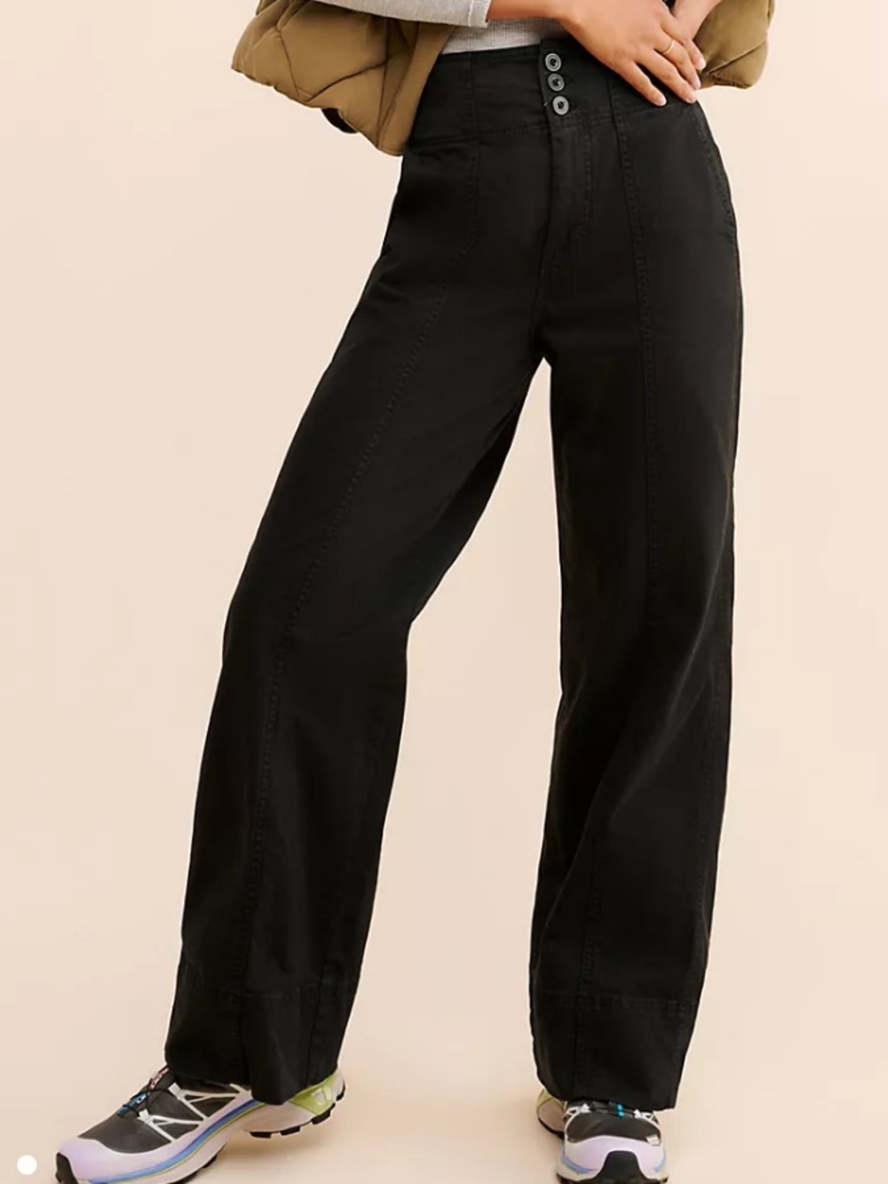 Anthropologie Pilcro Pants Women Size 32 Tall Washed Black Utility Seamed Flare